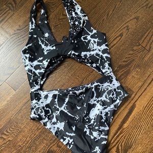 Abstract black white cutout one piece swimsuit NWT
